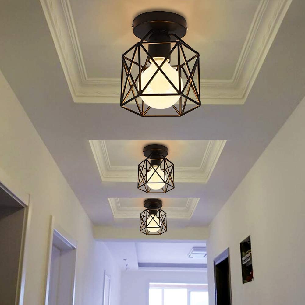 Vintage Hallway Ceiling Light, Black Semi-Flush