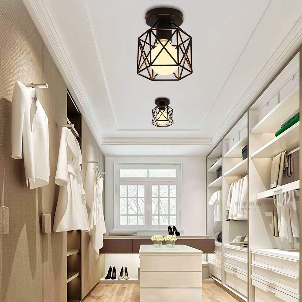 Vintage Hallway Ceiling Light, Black Semi-Flush - Image 4