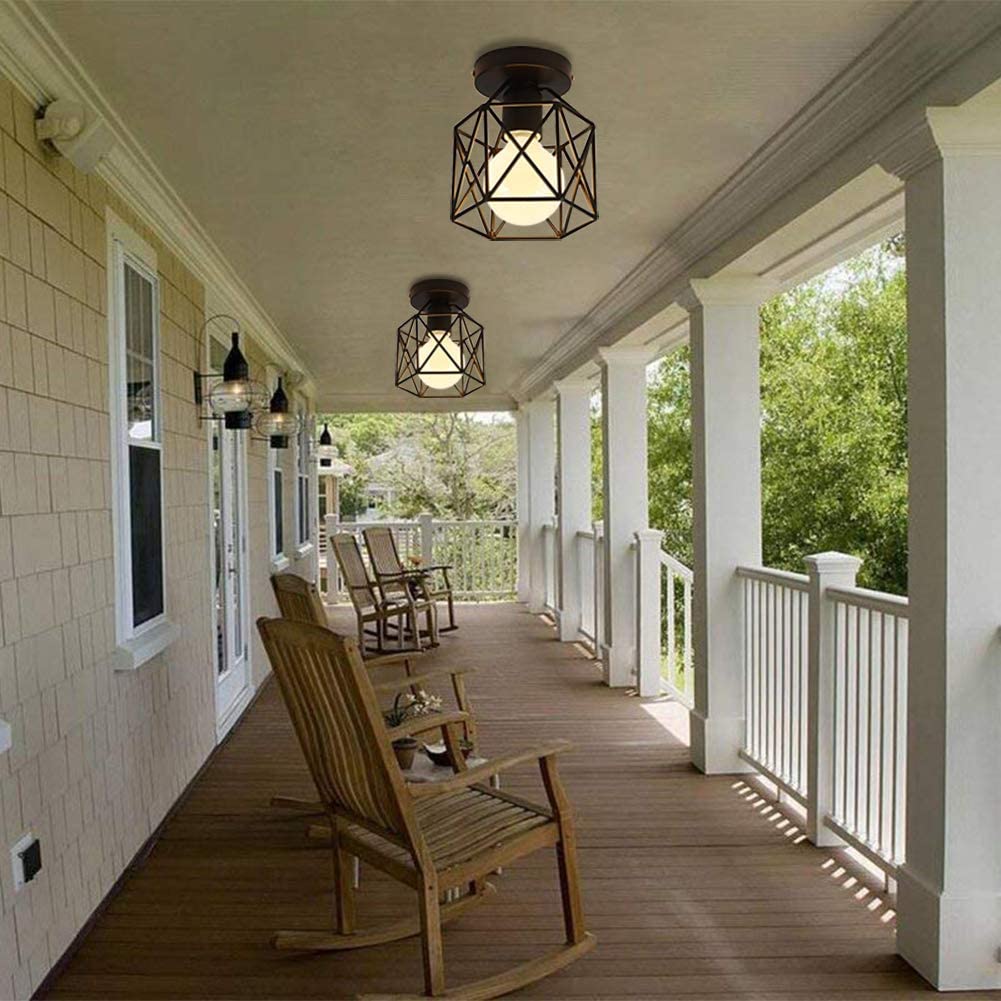 Vintage Hallway Ceiling Light, Black Semi-Flush - Image 5