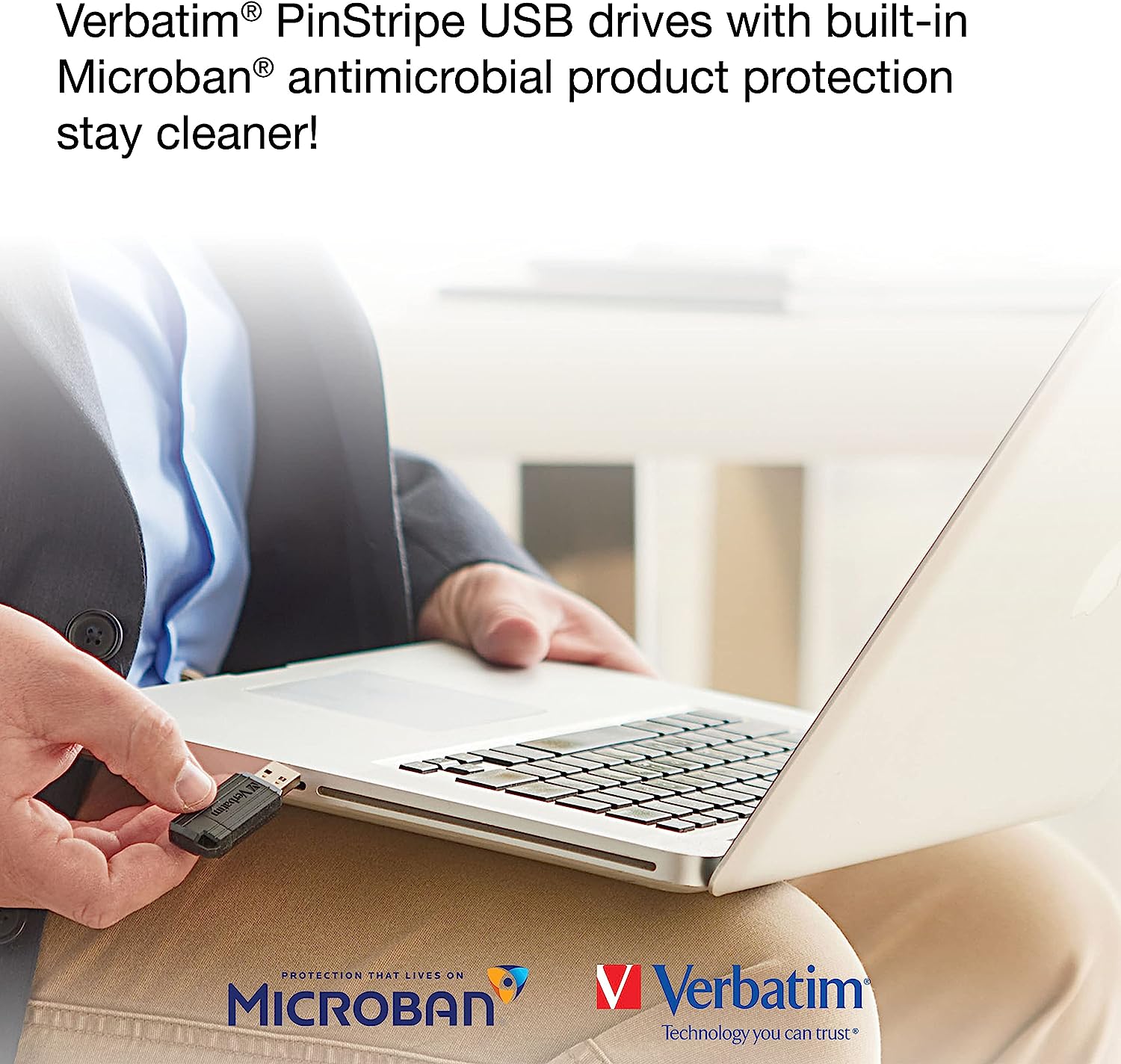Verbatim 8GB Pinstripe Retractable USB 2.0 Flash Drive with Microban Antimicrobial Product Protection | Black - Image 6