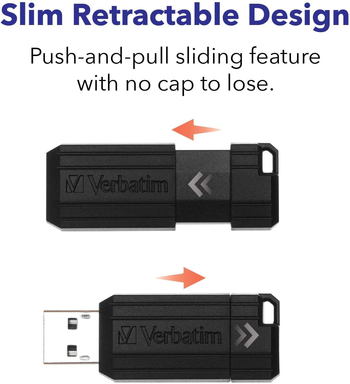 Verbatim 8GB Pinstripe Retractable USB 2.0 Flash Drive with Microban Antimicrobial Product Protection | Black - Image 3