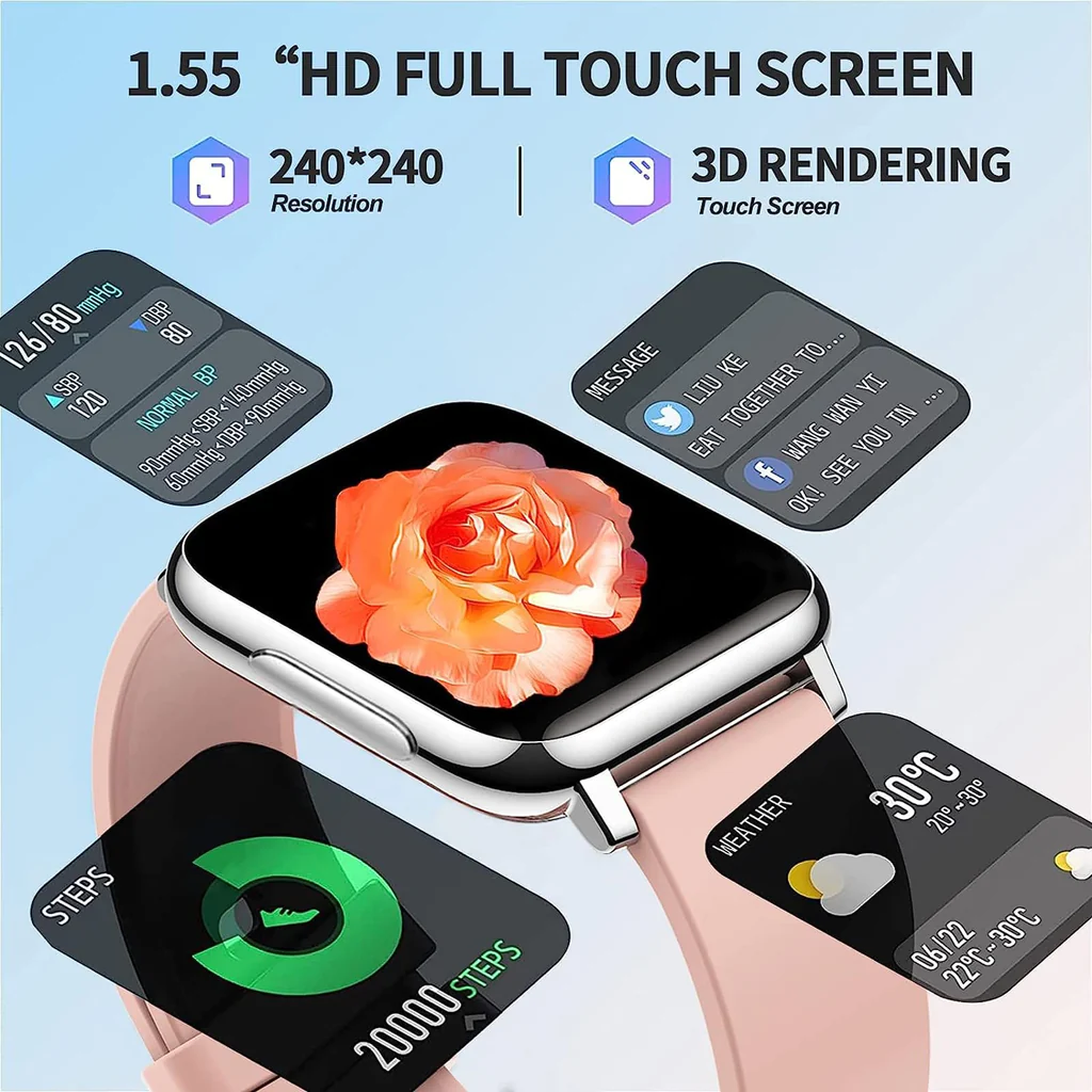 Smart Watch Men Women, 1.55'' HD Touchscreen Activity Tracker, for Android IOS - Image 2